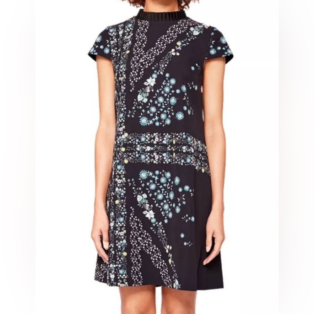Ted Baker Black Midi Dress with Blue Floral Design